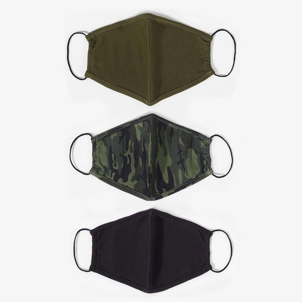 Sanctuary Mask Organic Cotton Adult 3pk Cotton Face Mask - Black/Olive Camo